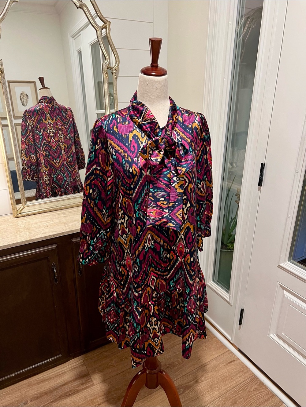 fab'rik Multicolor Ikat-Print Ruffle-Front Dress
